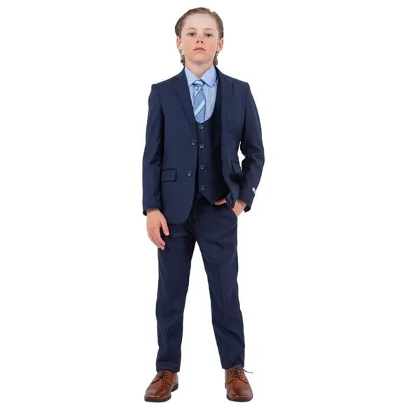 Exclusive Stacy Adams 5pc Boys Suit Solid Slim Fit, Navy