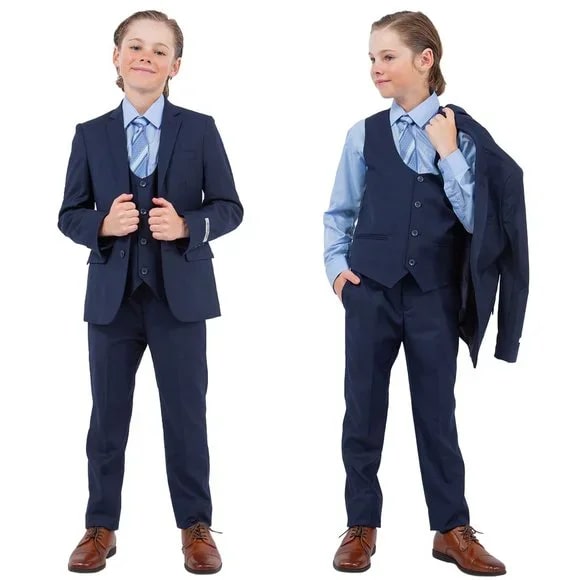 Exclusive Stacy Adams 5pc Boys Suit Solid Slim Fit, Navy