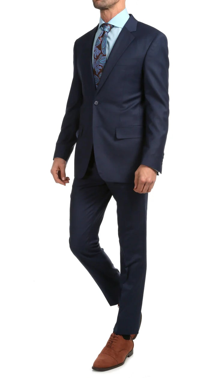 Mason Navy Men's Premium 2pc Premium Wool Slim Fit Suit - 38 Short Jacket+32 Waist Adjustable 28to34)(Height: 5 4 to5 7 )(Neck  15-16.5)S-M)