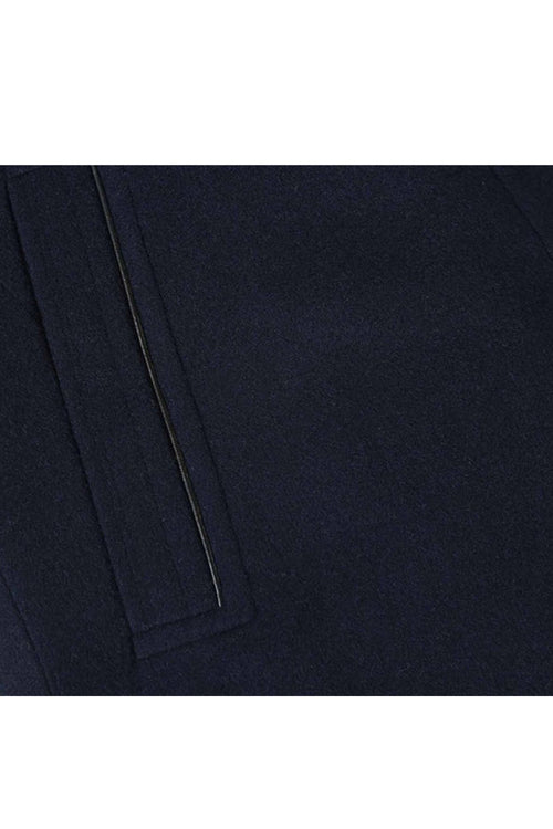 Navy Slim Fit Wool Blend Short Coat with Detachable Full Zipper