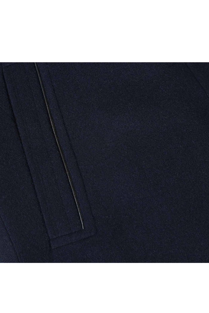 Navy Slim Fit Wool Blend Short Coat with Detachable Full Zipper
