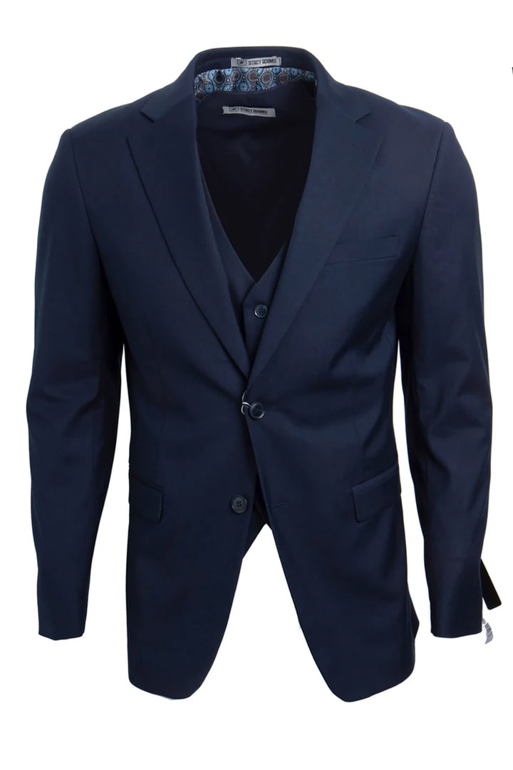 Cheap priced Suit - Men's Two Button Vested Stacy Adams Basic Navy Suit - 38 Short Jacket+32 Waist Adjustable 28to34)(Height: 5 4 to5 7 )(Neck  15-16.5)S-M)