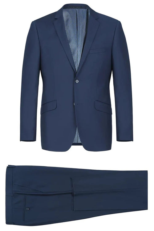 Cheap priced Suit  - Mens Two Button Slim Fit Hack Pocket Navy Suit blue