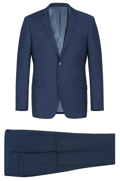 Cheap priced Suit  - Mens Two Button Slim Fit Hack Pocket Navy Suit blue