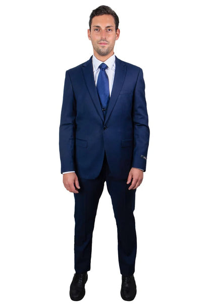 Cheap priced Suit  - Men's One Button Peak Lapel Skinny Wedding & Prom  2026 Navy Suit With Lowcut Vest