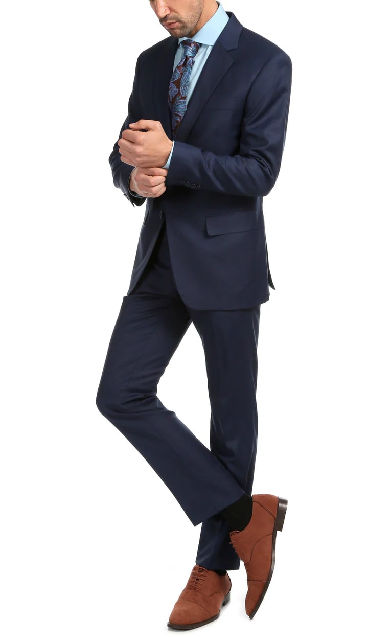 Mason Navy Men's Premium 2pc Premium Wool Slim Fit Suit - 38 Short Jacket+32 Waist Adjustable 28to34)(Height: 5 4 to5 7 )(Neck  15-16.5)S-M)