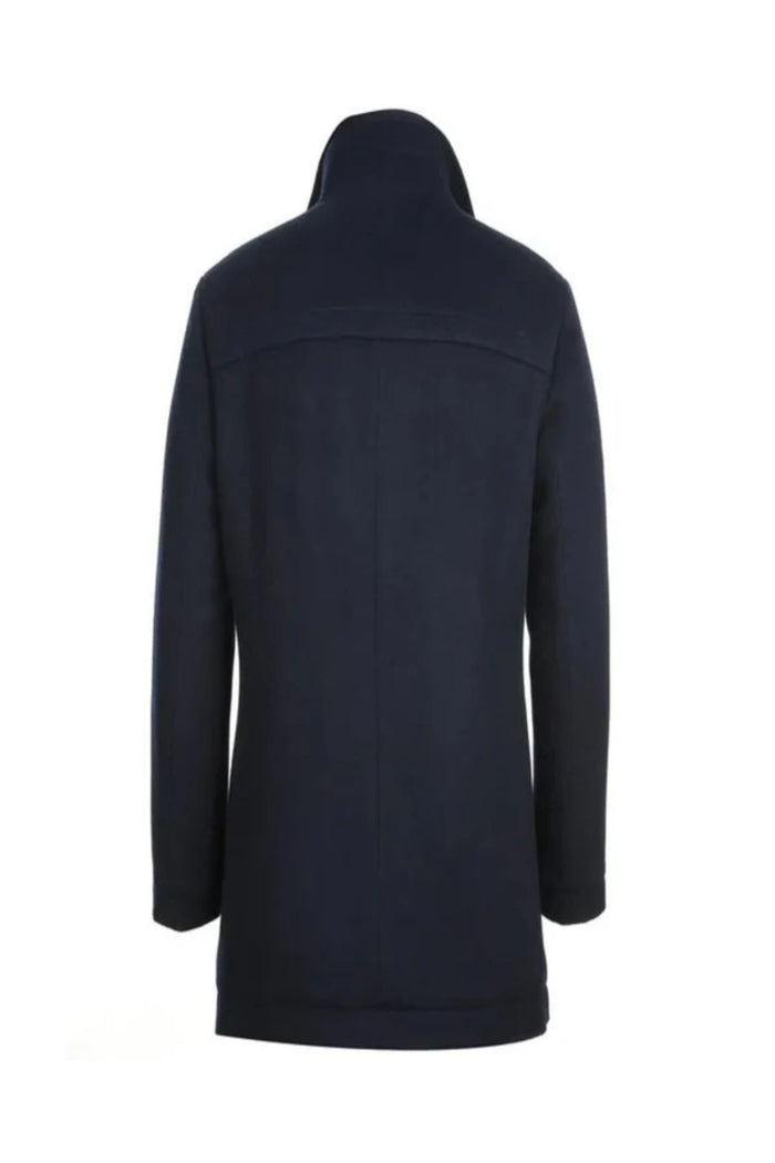 Navy Slim Fit Wool Blend Short Coat with Detachable Full Zipper