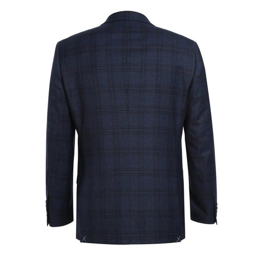 Cheap priced Suit- Mens Two Button Slim Fit Two Piece Hack Pocket Stretch Navy Suit  Windowpane Plaid