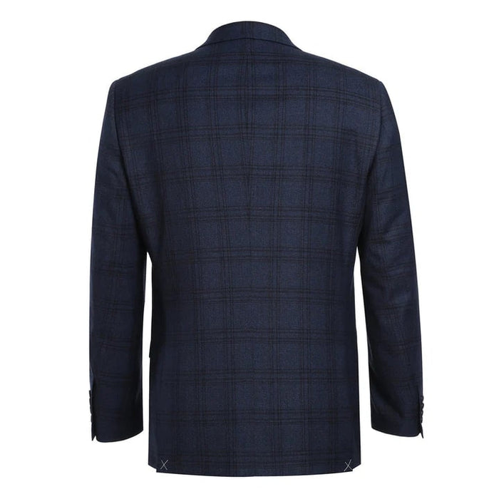 Cheap priced Suit- Mens Two Button Slim Fit Two Piece Hack Pocket Stretch Navy Suit  Windowpane Plaid