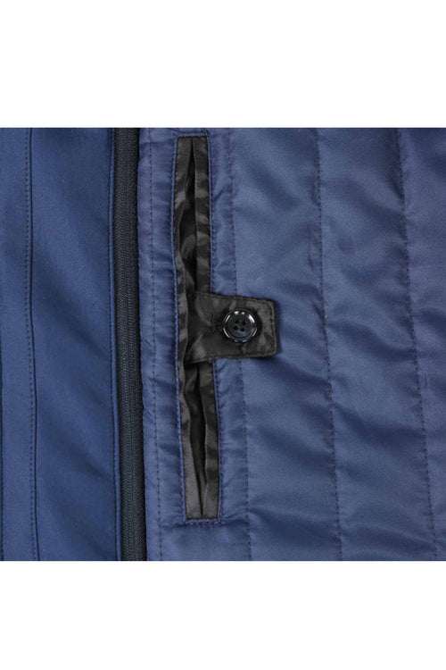Navy Slim Fit Wool Blend Short Coat with Detachable Full Zipper