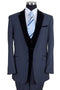 Cheap Priced Suit  - Mens Vested Modern Fit Tuxedo Suit In Navy Blue With Black Velvet Lapel And Vest