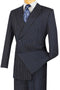 Cheap priced Suit- Mens Double Breasted Gangster Bold Pinstripe Navy Suit