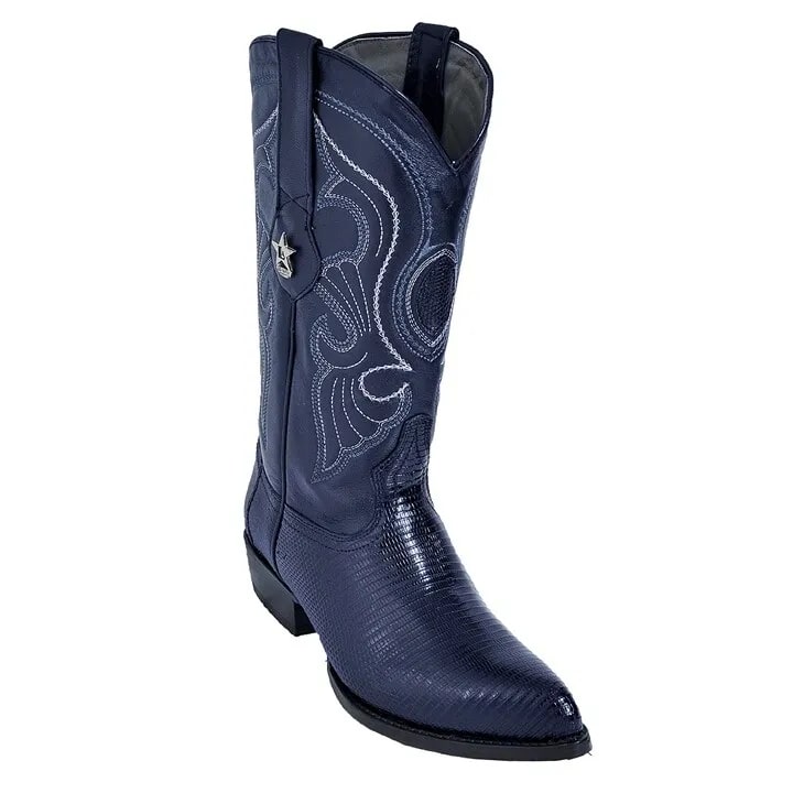 J Toe Cowboy Boots - J Toe Western Boots - Los Altos Navy J-Toe Genuine Teju Lizard - 8