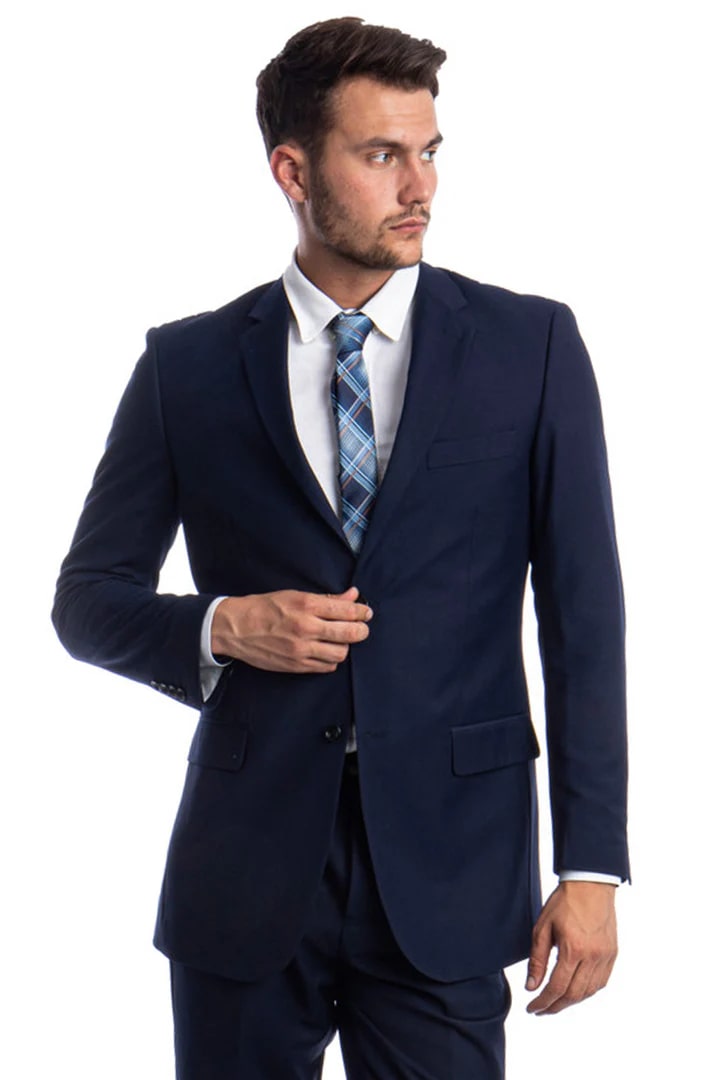 Cheap Suit - Men's Two Button Basic Modern Fit Business Navy Blue Suit