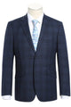 Cheap Suit - Mens Two Button Slim Fit Two Piece Hack Pocket Stretch Navy Suit  Windowpane Plaid