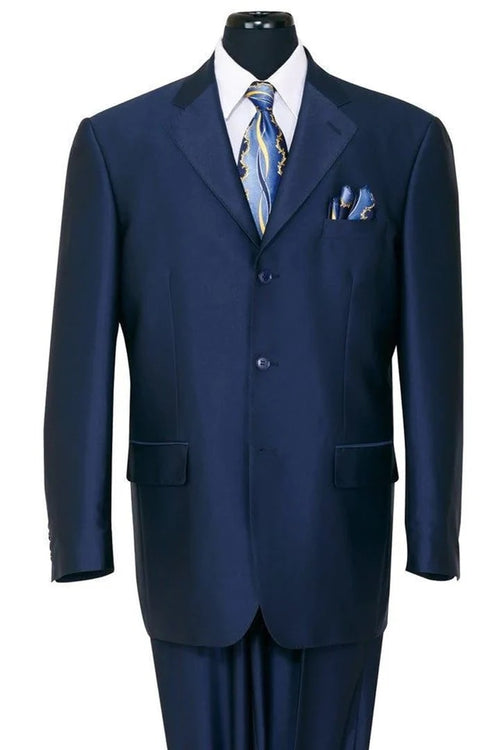 Cheap Priced Suit  - Mens Classic Fit 3 Button Shiny Sharkskin  Navy Suit