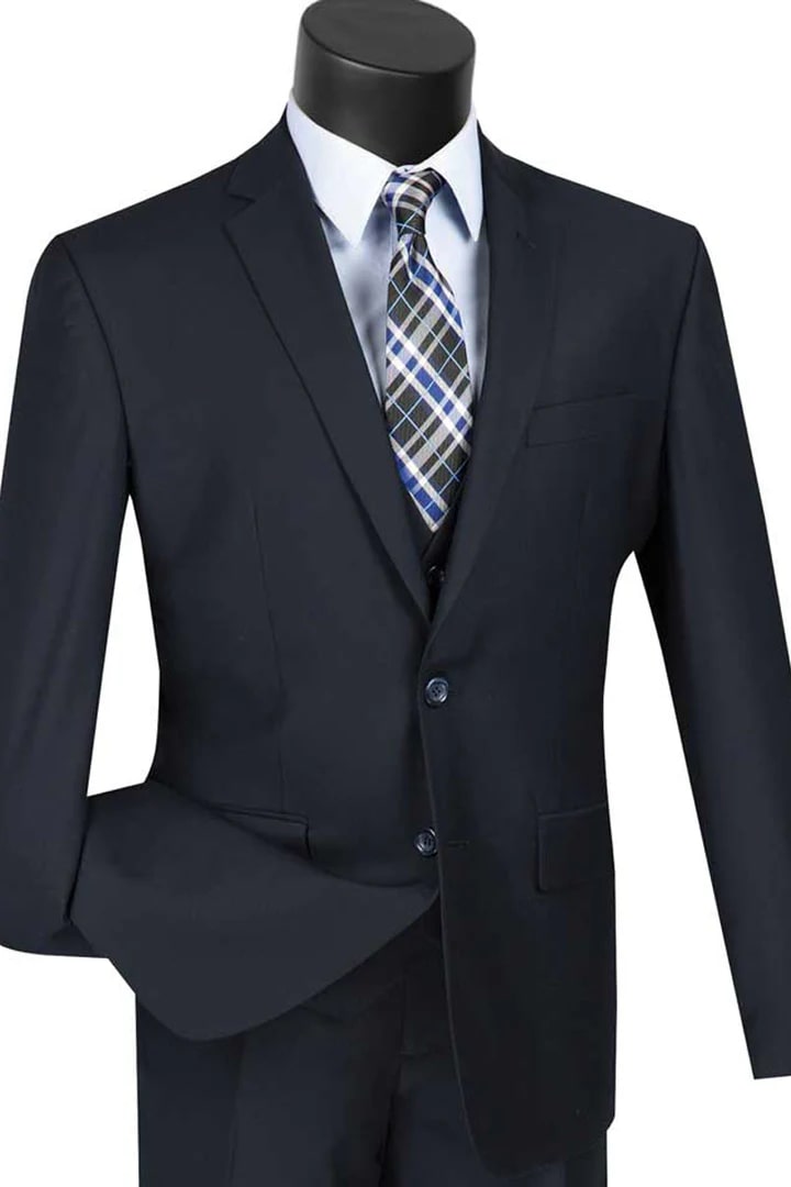 Cheap Suit - Mens Basic 2 Button Vested Slim Fit Navy Suit