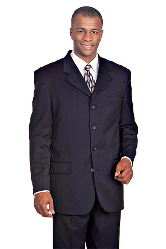 Cheap Priced Suit - Mens 4 Button 100% Wool Dress Navy Suit