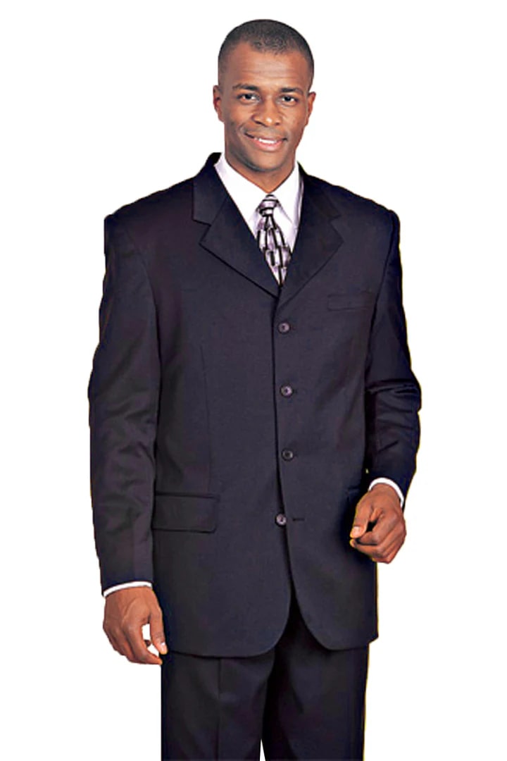 Cheap Suit - Mens 4 Button 100% Wool Dress Navy Suit