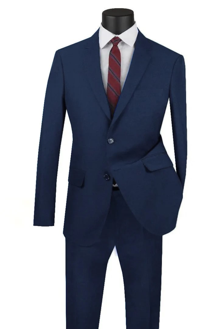 Cheap Priced Suit - Mens Modern Fit Two Button Poplin Navy Suit - 38 Short Jacket+32 Waist Adjustable 28to34)(Height: 5 4 to5 7 )(Neck  15-16.5)S-M)
