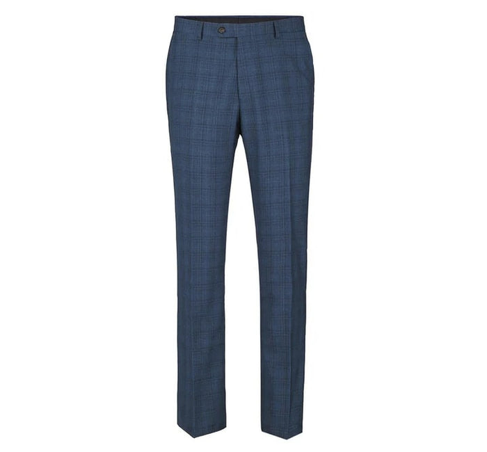 Cheap priced Suit- Mens Two Button Classic Fit Vested  Navy Blue Suit  Windowpane Plaid