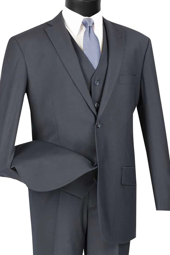 Cheap Priced Suit  - Mens Basic 2 Button Vested Navy Suit - 38 Short Jacket+32 Waist Adjustable 28to34)(Height: 5 4 to5 7 )(Neck  15-16.5)S-M)