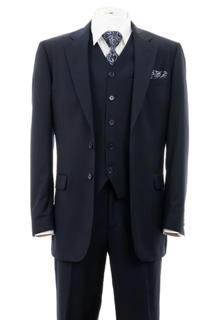 Cheap Suit - Mens Modern Fit 2 Button Vested Basic Navy Suit