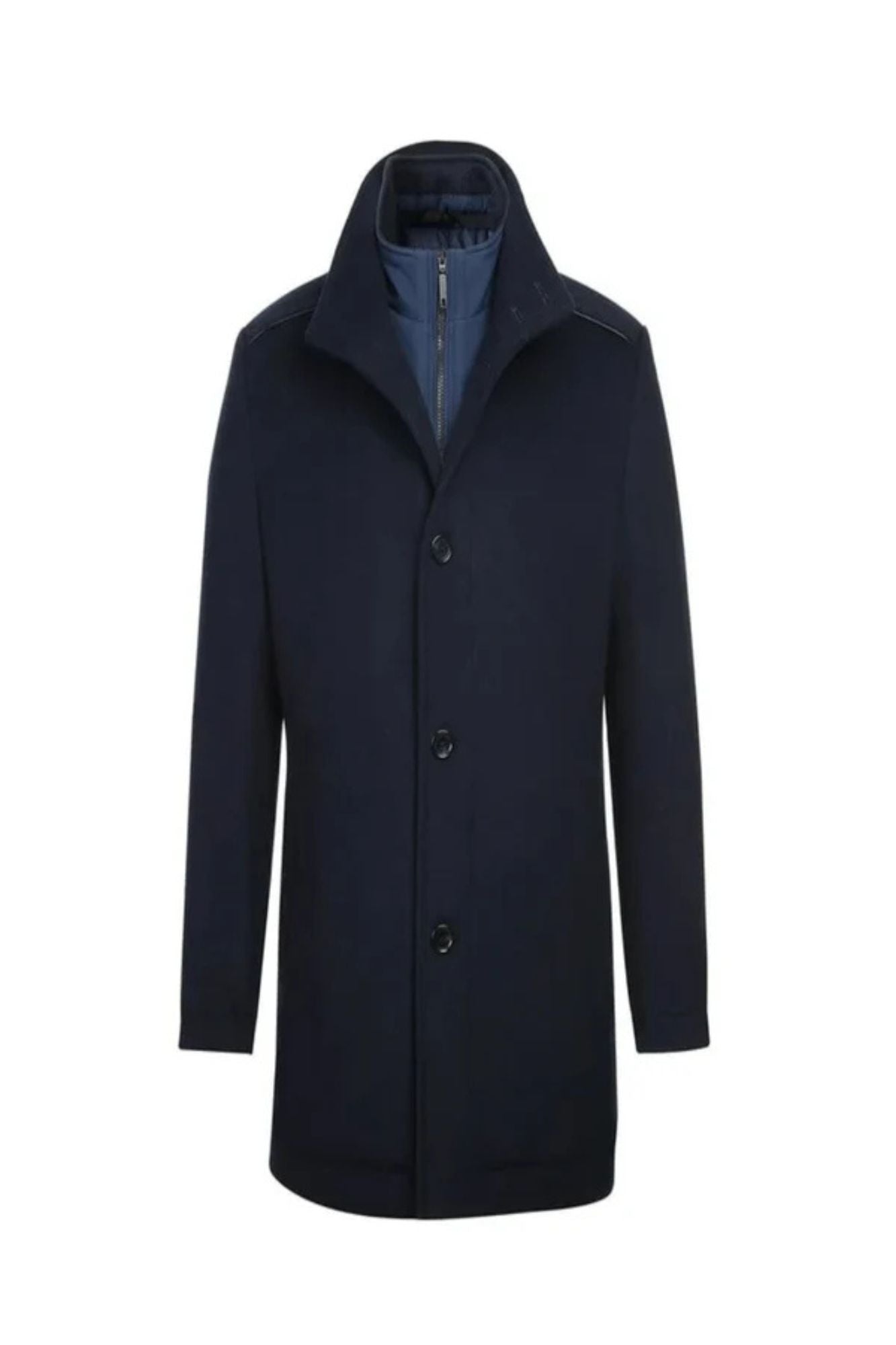Navy Slim Fit Wool Blend Short Coat with Detachable Full Zipper - Coat Size 38