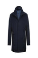 Navy Slim Fit Wool Blend Short Coat with Detachable Full Zipper