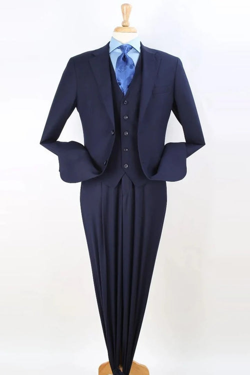 Cheap Priced Suit - Mens Two Button Classic Fit Vested Navy Suit