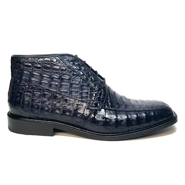 Los Altos Navy All over Crocodile Lace-Up Dress Ankle Boots - 8
