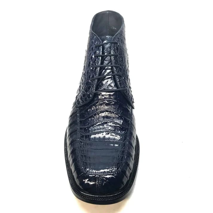 Los Altos Navy All over Crocodile Lace-Up Dress Ankle Boots - 8