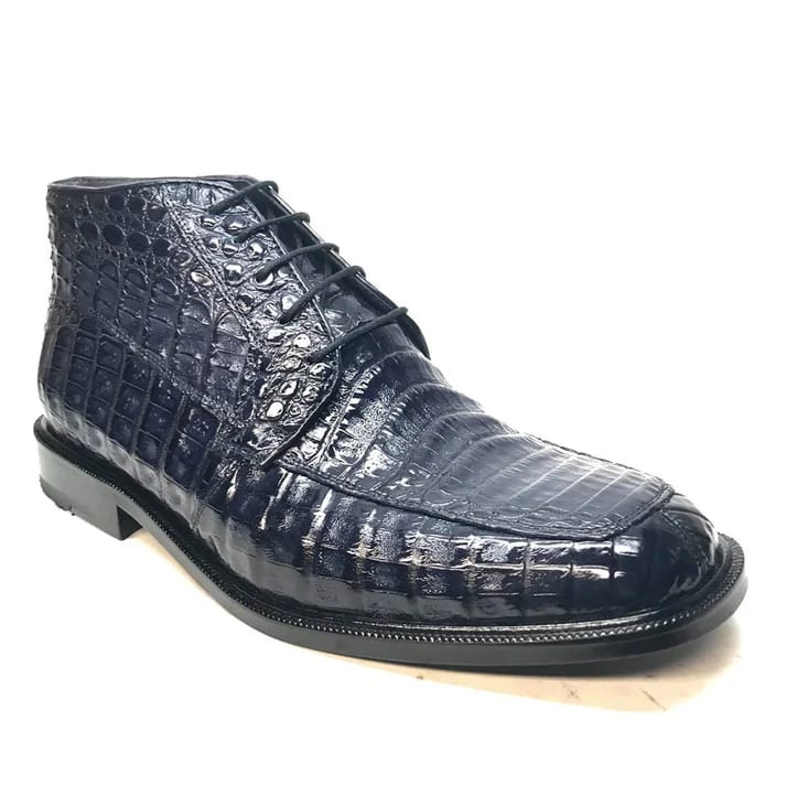Los Altos Navy All over Crocodile Lace-Up Dress Ankle Boots - 8