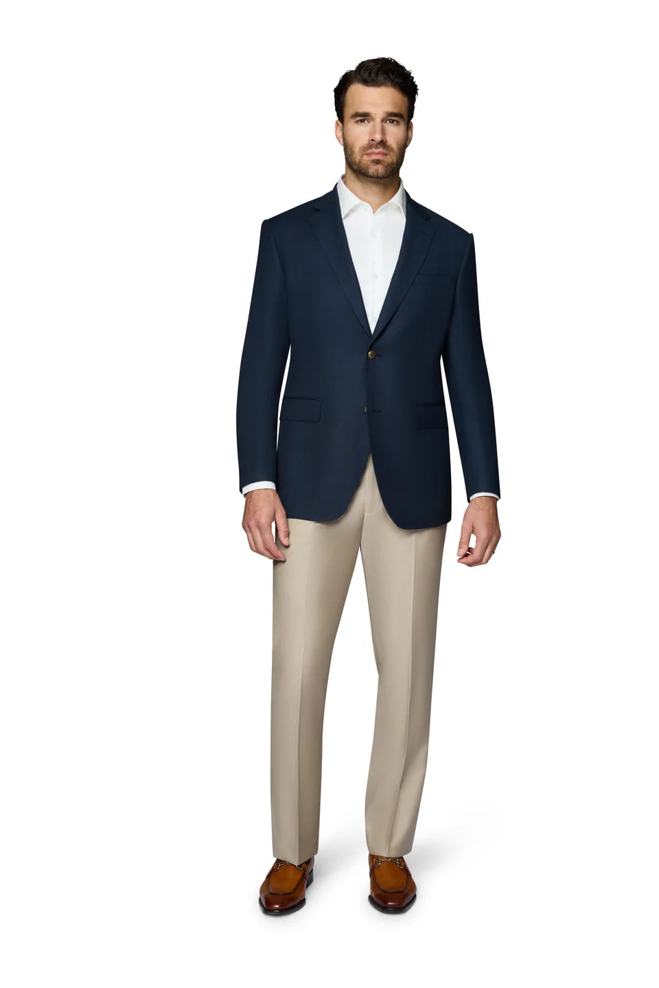 Navy Elegant Modern Fit Wool Blazer - 62 Regular