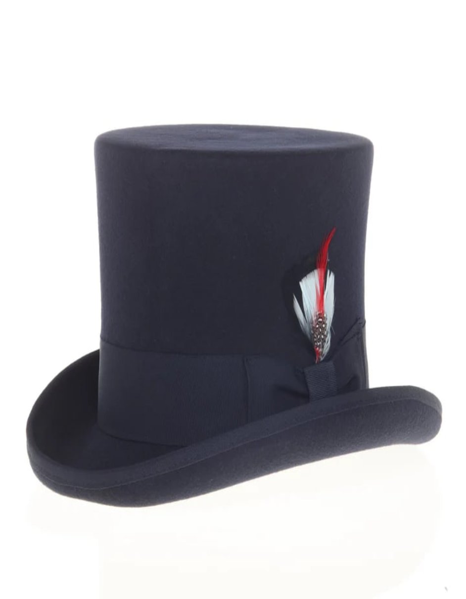 Victorian Steampunk Top Hat - 1800 19th Century - Dressy Loden Felt Top Navy Hat - S