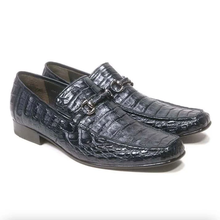 Los Altos All-Over Navy Blue Crocodile Belly Loafers - 8