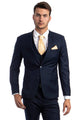 Cheap Priced Suit  - Men's Two Button Slim Fit Vested Solid Basic Color Navy Blue Suit