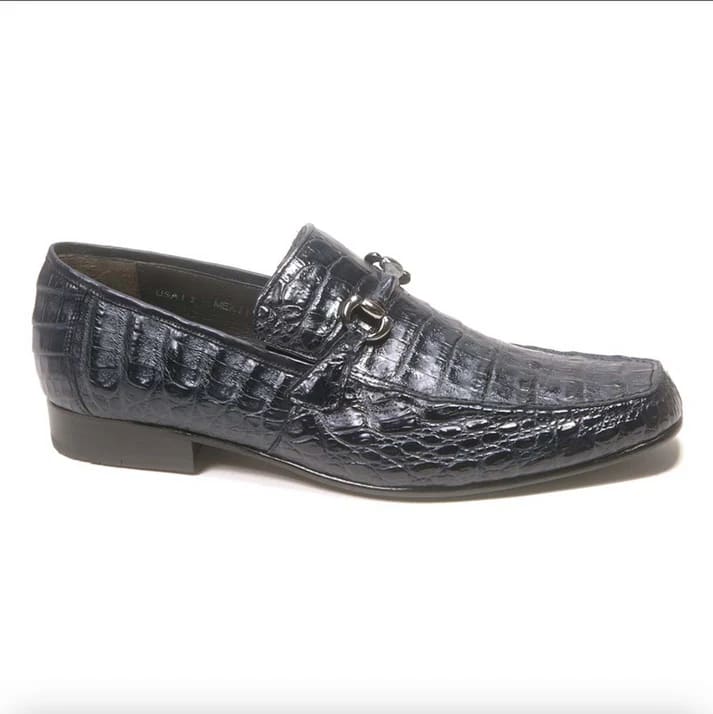 Los Altos All-Over Navy Blue Crocodile Belly Loafers - 8