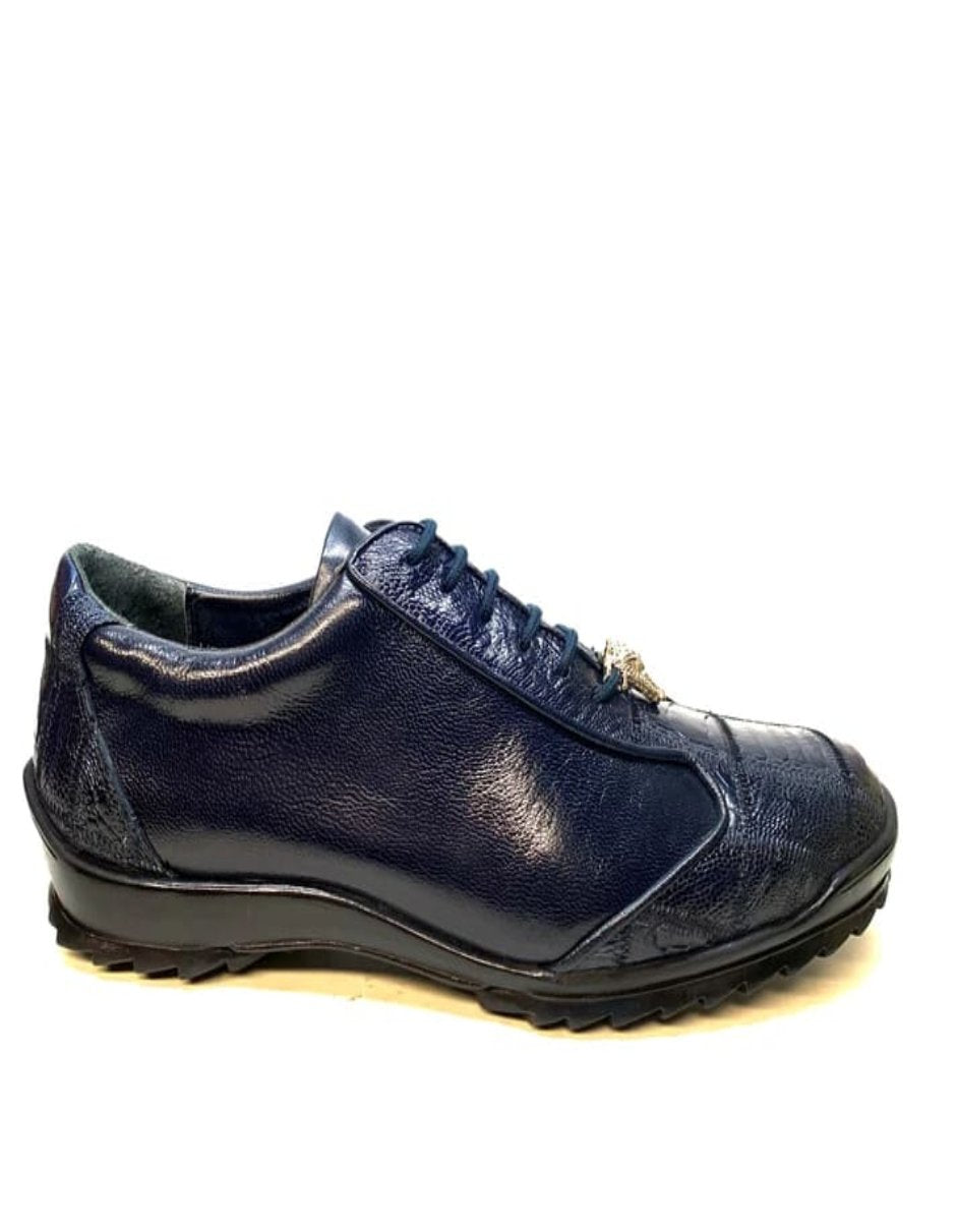 Los Altos Navy Blue Ostrich Leg Lace Up Sneakers - 8