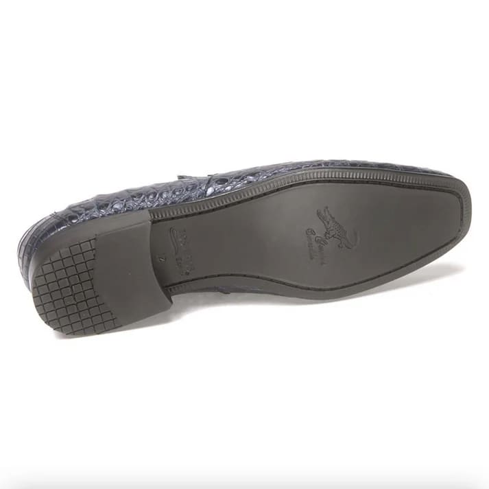 Los Altos All-Over Navy Blue Crocodile Belly Loafers - 8