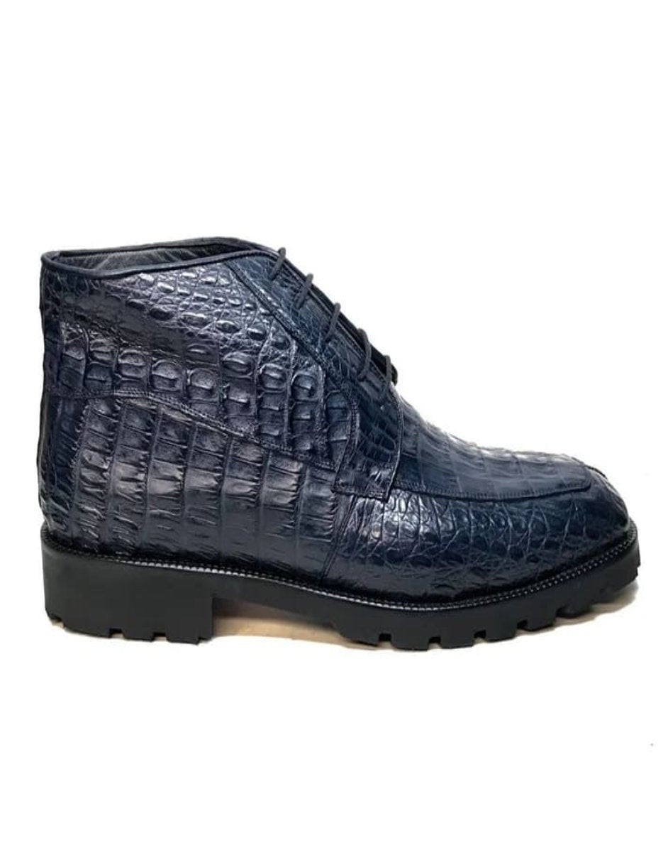 Los Altos Navy Blue All-Over Crocodile Lace Up Ankle Boots - 8