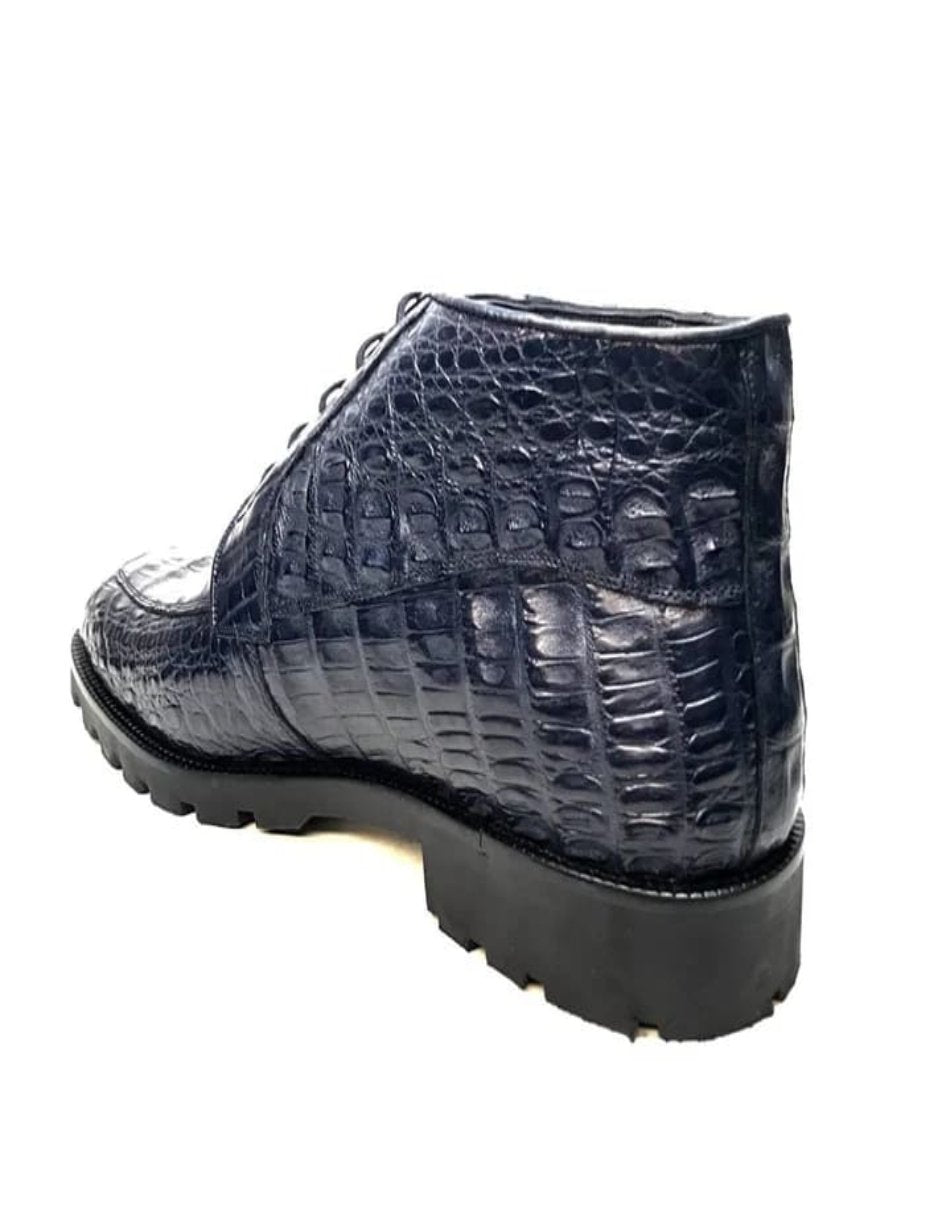 Los Altos Navy Blue All-Over Crocodile Lace Up Ankle Boots - 8