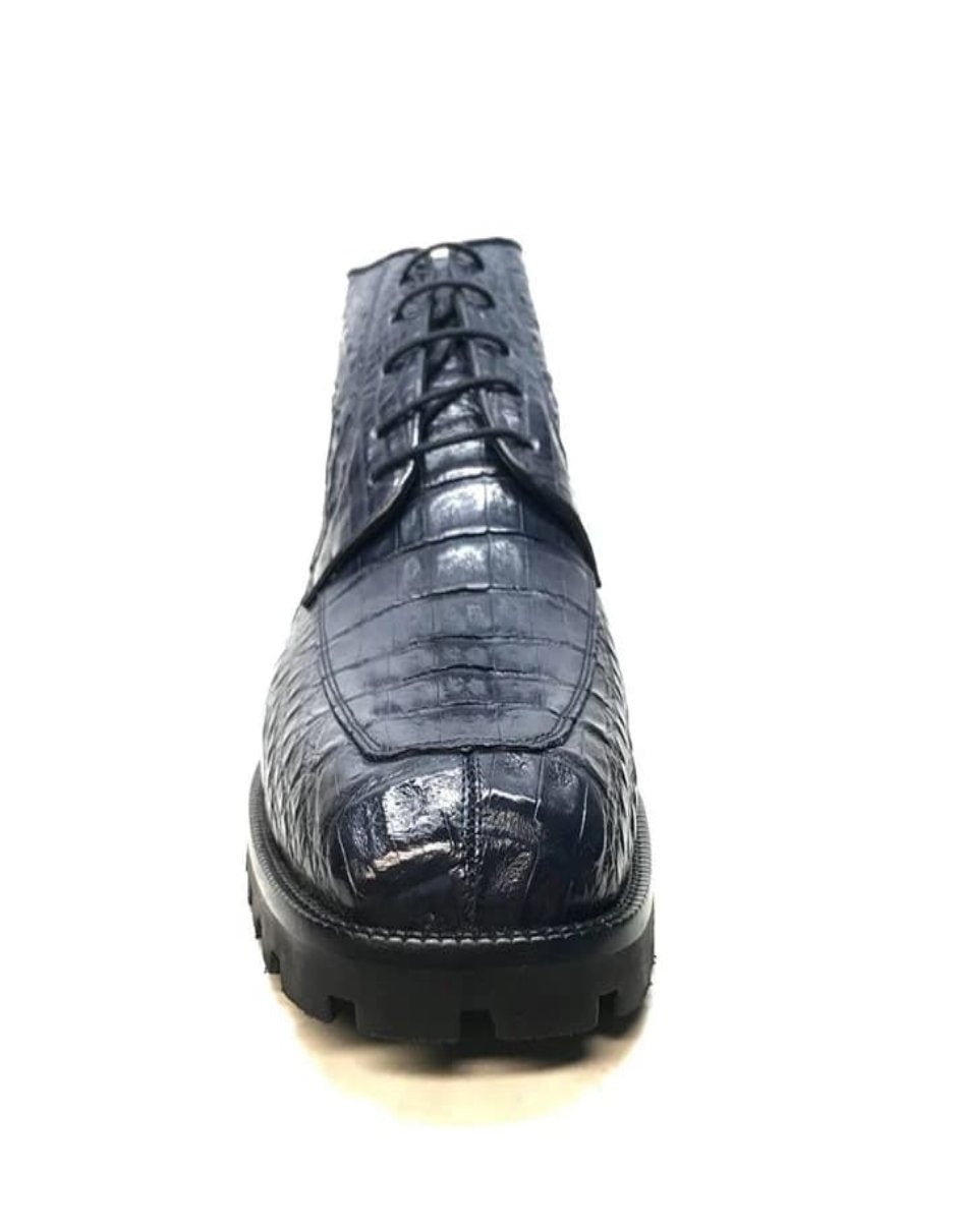 Los Altos Navy Blue All-Over Crocodile Lace Up Ankle Boots - 8