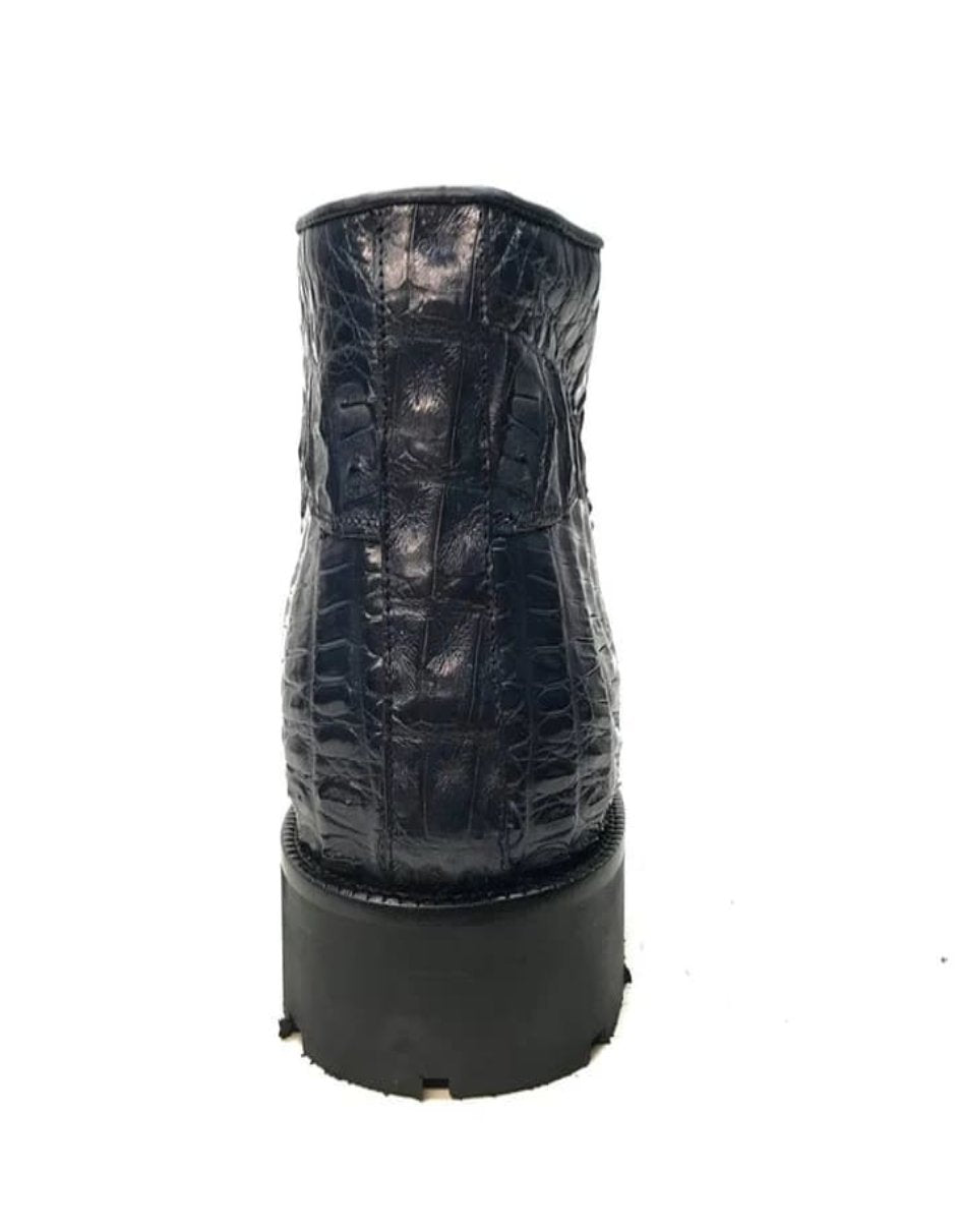 Los Altos Navy Blue All-Over Crocodile Lace Up Ankle Boots - 8