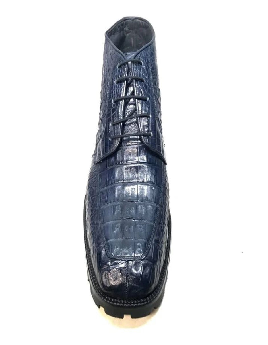 Los Altos Navy Blue All-Over Crocodile Lace Up Ankle Boots - 8