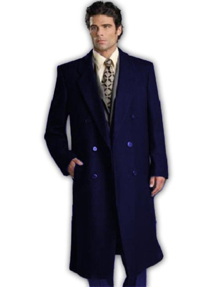 Double Breasted Overcoat - Full length Navy Blue Topcoat in Australian Wool Fabric in 7 Colors