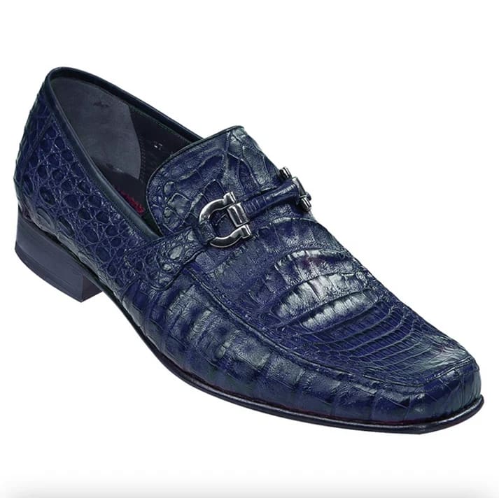 Los Altos All-Over Navy Blue Crocodile Belly Loafers - 8