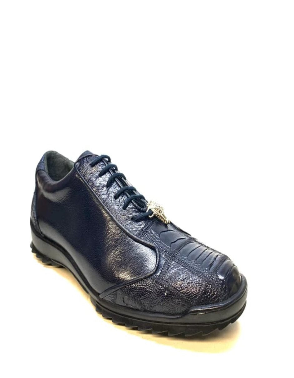 Los Altos Navy Blue Ostrich Leg Lace Up Sneakers - 8