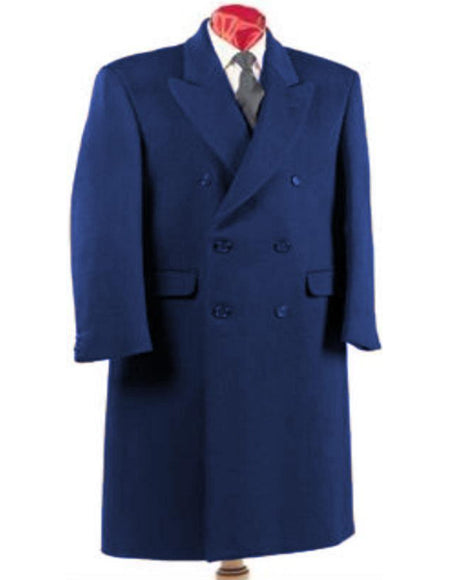 Double Breasted Overcoat - Full length Blue Topcoat in Australian Wool Fabric in 7 Colors