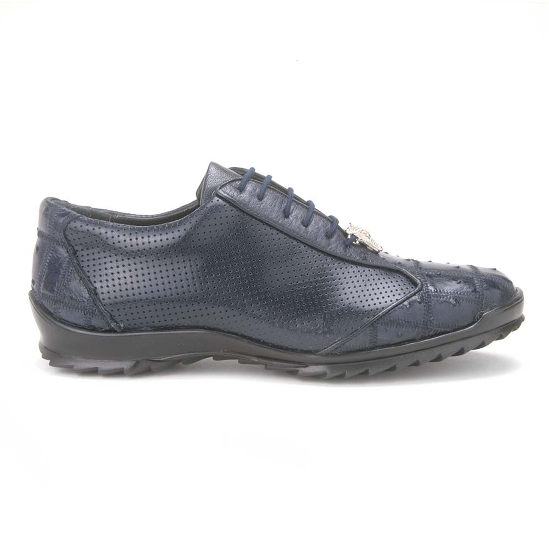 Los Altos Navy Blue Ostrich Patch Work Men's Casual Sneaker - 6